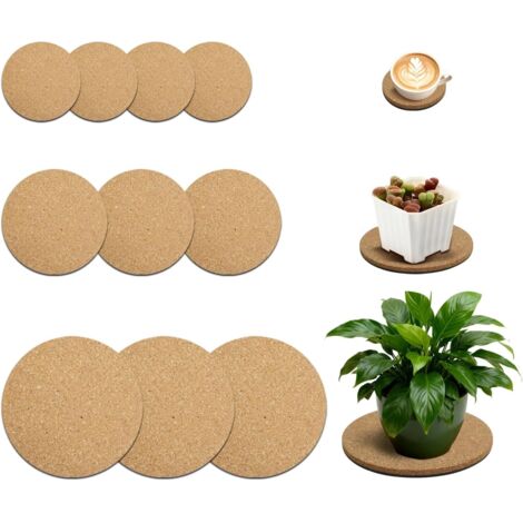 Lot de 10 soucoupes en liège pour plantes, 10,2 cm, 15,2 cm, 20,3 cm, absorbantes pour jardinières d'intérieur, plateaux en bois naturel pour protection de table et de sol