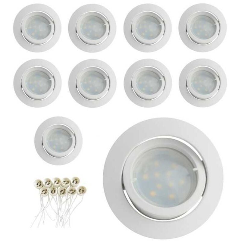Lot de 10 Spot encastrable 1/4 de tour Blanc Aluminium avec douille GU10 ref.888