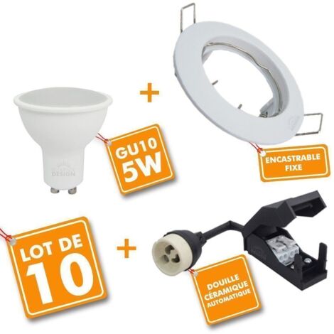 Lot de 10 Spot encastrable fixe complet blanc avec GU10 LED de 5W eq 40W
