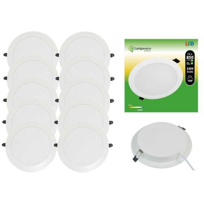 Lot de 10 Spot Encastrable LED Downlight Panel Extra-Plat 12W Blanc Froid 6000K