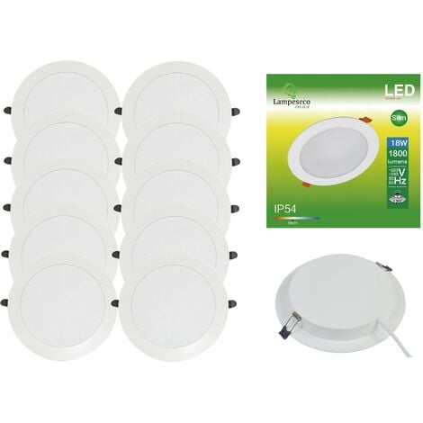 Lot de 10 Spot Encastrable LED Downlight Panel Extra-Plat 18W Blanc Froid 6000K