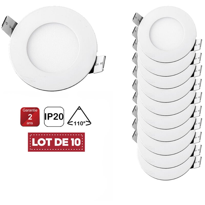 Lot de 10 Spot Encastrable Led Downlight Panel Extra plat 6w Blanc Chaud 3000k, Diamètre : ø120mm Digilamp