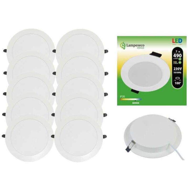 Lampesecoenergie – Lot de 10 spots encastrables LED 7W – Blanc froid 6000K – Panneaux extra-plats pour bureaux et magasins – Installation facile avec Lampesecoenergie – Lot de 10 spots encastrables LED 7W – Blanc froid 6000K – Panneaux extra-plats pour bureaux et magasins – Installation facile avec