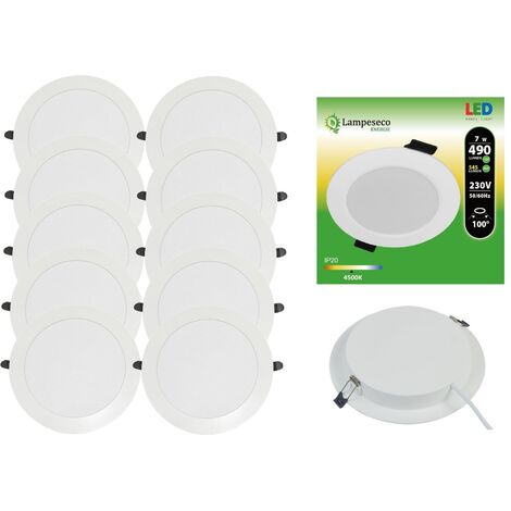 Lot de 10 Spot Encastrable LED Downlight Panel Extra-Plat 7W Blanc Neutre 4200-4500K