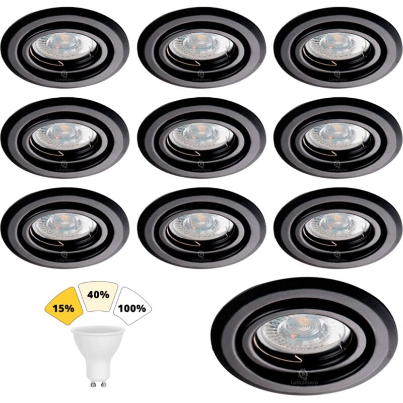 Lot de 10 Spot Encastrable Noir Mat 7W, 3 Intensités Réglables, Blanc Chaud 3000K