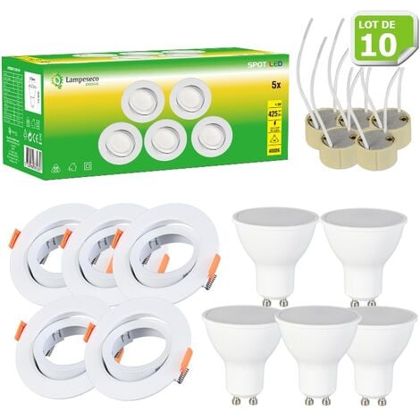 Lot de 10 Spot LED 4.9W 120° GU10 orientable downlight Ø90 Lumière Blanc Neutre