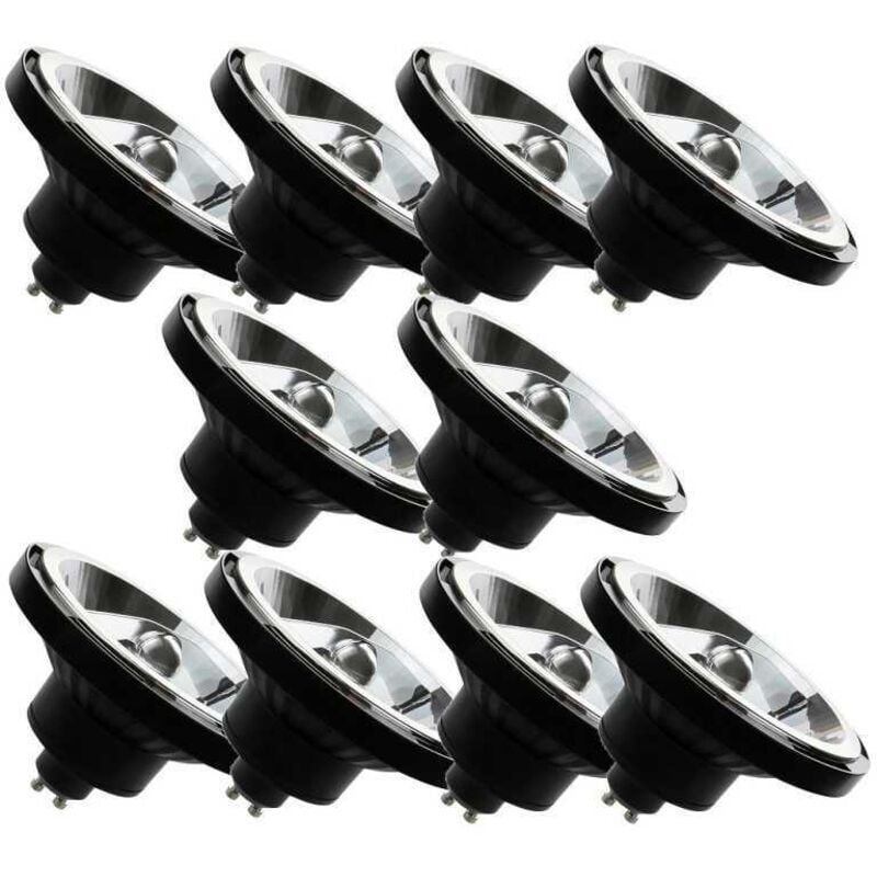Spectrum - Lot de 10 Spot led AR111 GU10 10W Blanc Chaud, 3000K, Noir