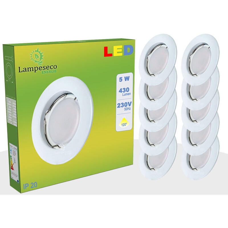 Lot de 10 Spot Led Encastrable Complete Blanc Lumière Blanc Chaud 5W eq.50W ref.267