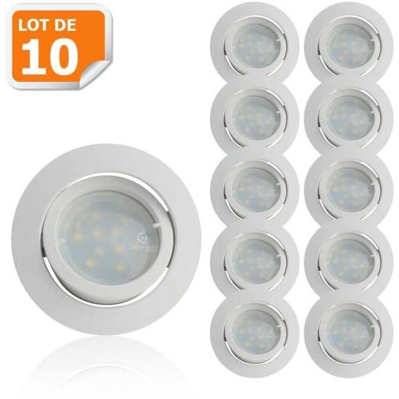 Lampesecoenergie - Lot de 10 Spot Led Encastrable Complete Blanc Orientable lumière Blanc Neutre eq. 50W ref.888