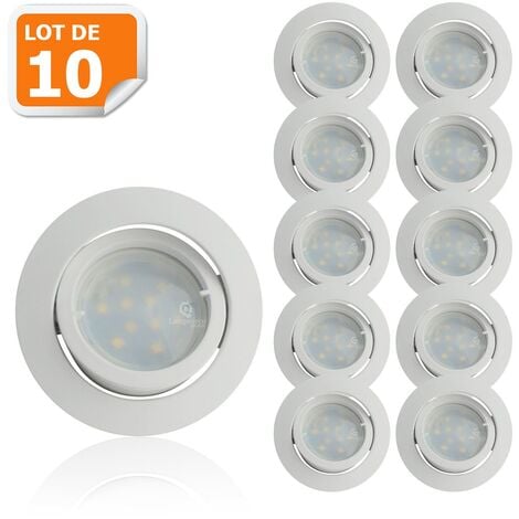 Lot de 10 Spot Led Encastrable Complete Blanc Orientable lumière Blanc Neutre eq. 50W ref.888