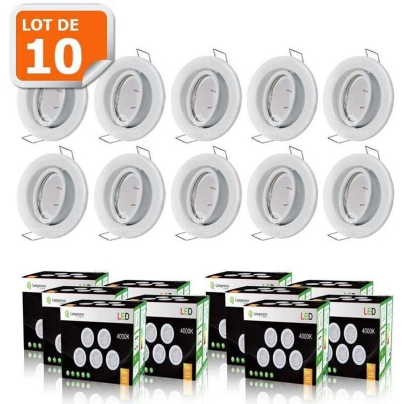 Lampesecoenergie - Lot de 10 Spot led encastrable complete orientable blanc avec ampoule gu10 230v eq. 50w, lumiere blanc neutre