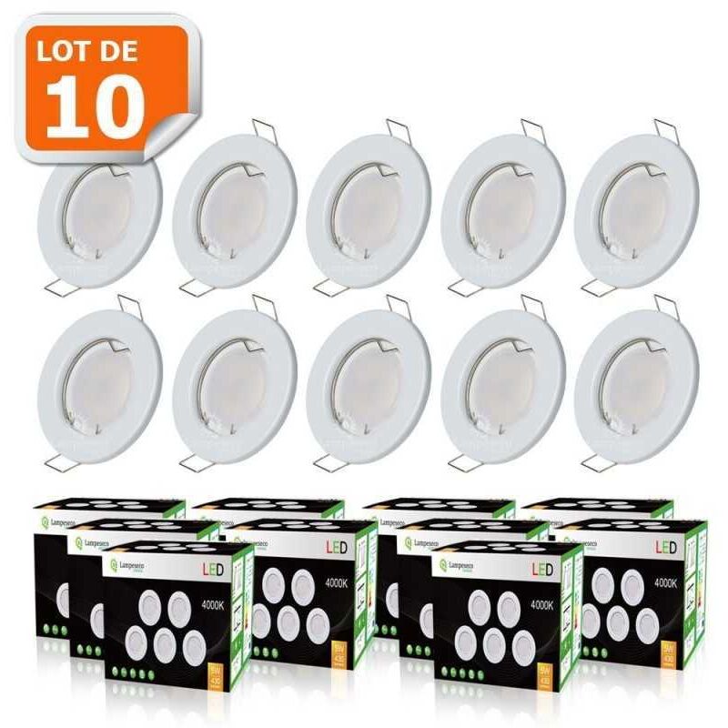 Lampesecoenergie – Lot de 10 spots LED encastrables ronds fixes 5W équivalent 50W – Lumière blanche neutre – Installation directe 230V – Angle de Lampesecoenergie – Lot de 10 spots LED encastrables ronds fixes 5W équivalent 50W – Lumière blanche neutre – Installation directe 230V – Angle de