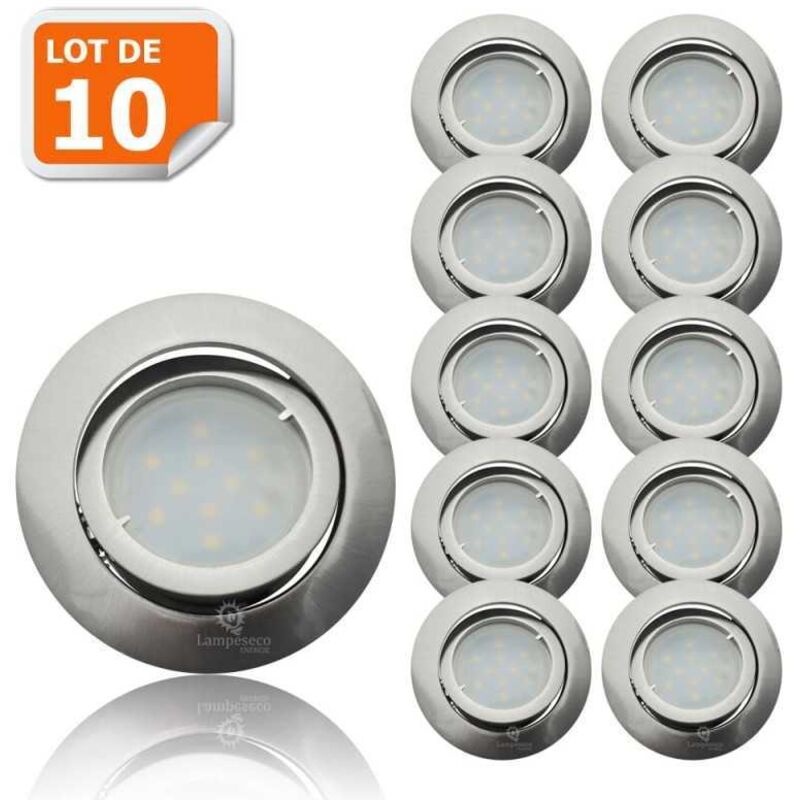 Lampesecoenergie - Lot de 10 Spot Led Encastrable Complete Satin Orientable lumière Blanc Chaud eq. 50W ref.209