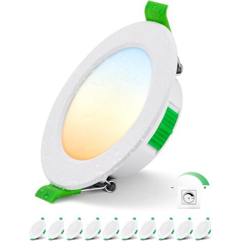 lot de 10 spot led encastrable dimmable ip44 5w 3 températures couleur trou 68-80mm blanc chaud neutre froid salle de bain