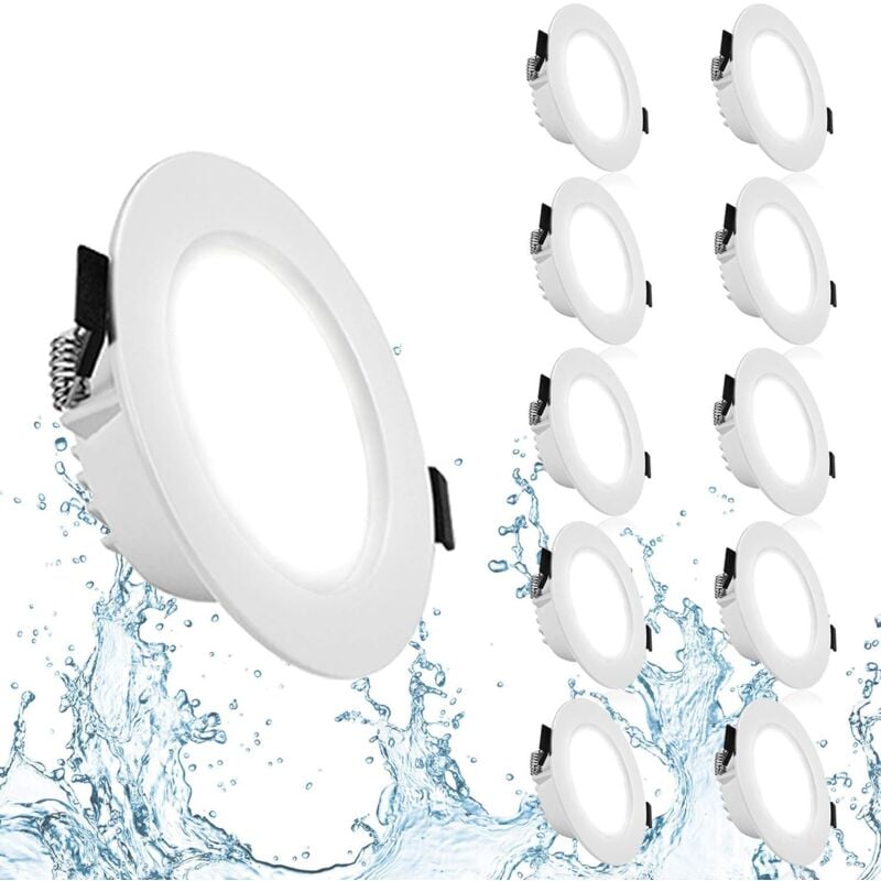 Lot de 10 Spot Led Encastrable Extra Plat, IP44 Led Spot Encastré Salle de Bain, 7W 3000K Blanc Chaud, Ultra-mince 35MM, LED Intégrée AC85-265V,