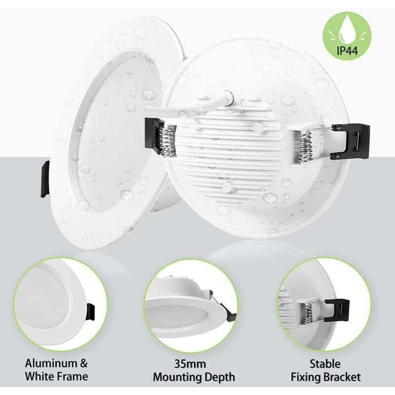 Lot de 10 Spot LED Encastrable Extra Plat IP44, Spot LED Intégrée 5W 310LM, 3000K Blanc Chaud, Spot Encastré Ultra-mince 35MM, Diamèreφ100mm Pour