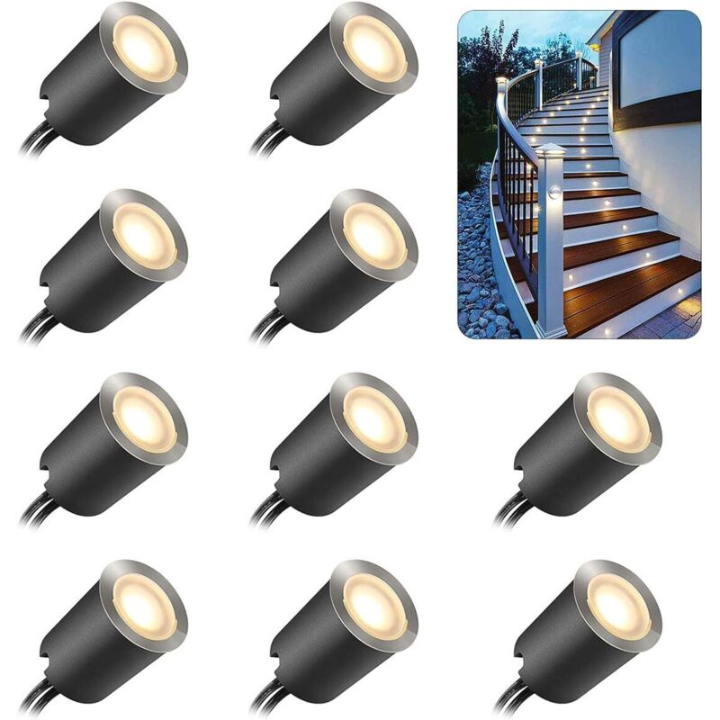 Lot de 10 Spot LED Encastrable Extérieur, IP67 Étanche,32mm, Spots à Encastrer(10 Led Blanc Chaud 2800k)
