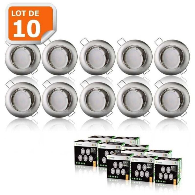 Lot de 10 spot led encastrable orientable alu brossé, 230v 5w, Blanc Froid