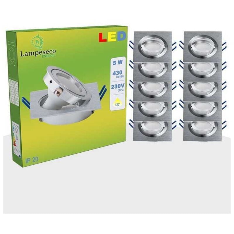 Lampesecoenergie - Lot de 10 Spot led encastrable orientable carré 5w eq. 50w, blanc chaud