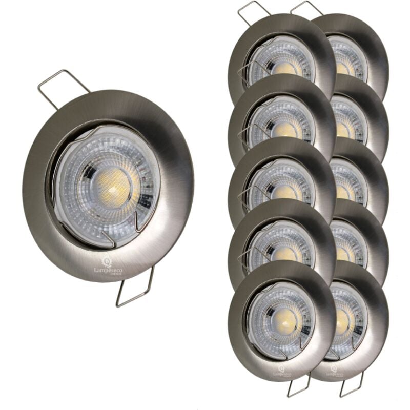Lot de 10 Spot encastrable led fixe complet alu brossé blanc chaud 38°