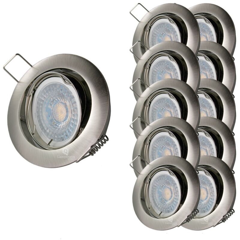 Lampesecoenergie - Lot de 10 Spot led orientable alu brossé 230v 7w 38° blanc chaud