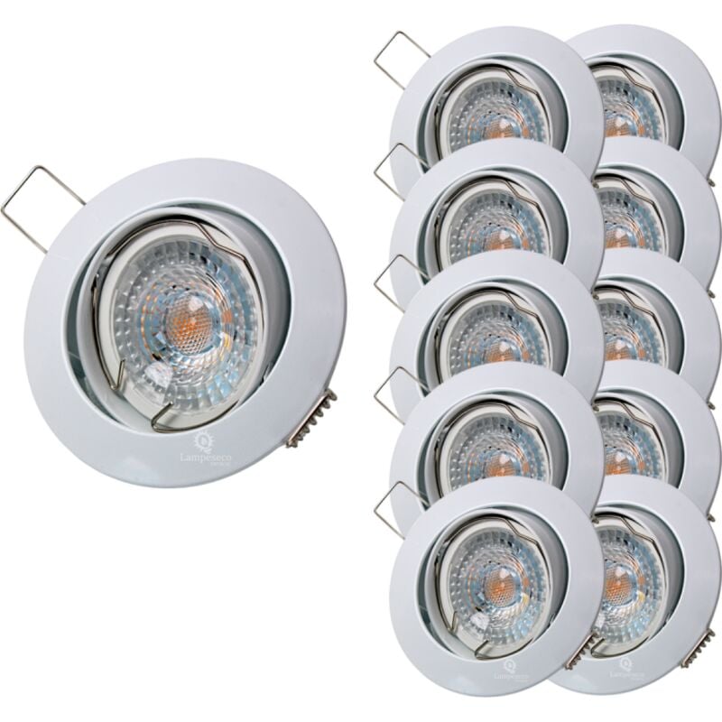 Lampesecoenergie - Lot de 10 Spot led ronde blanc orientable 38° blanc chaud