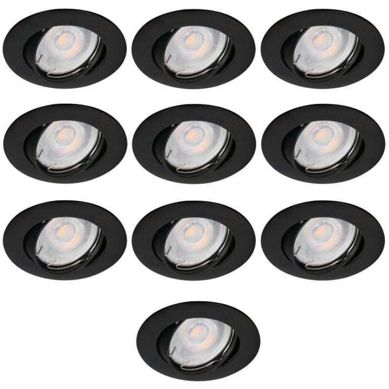 Lampesecoenergie - Lot de 10 Spots Aluminium Orientable Noir Mat avec GU10 led de 5W eqv. 50W Blanc Chaud 3000K