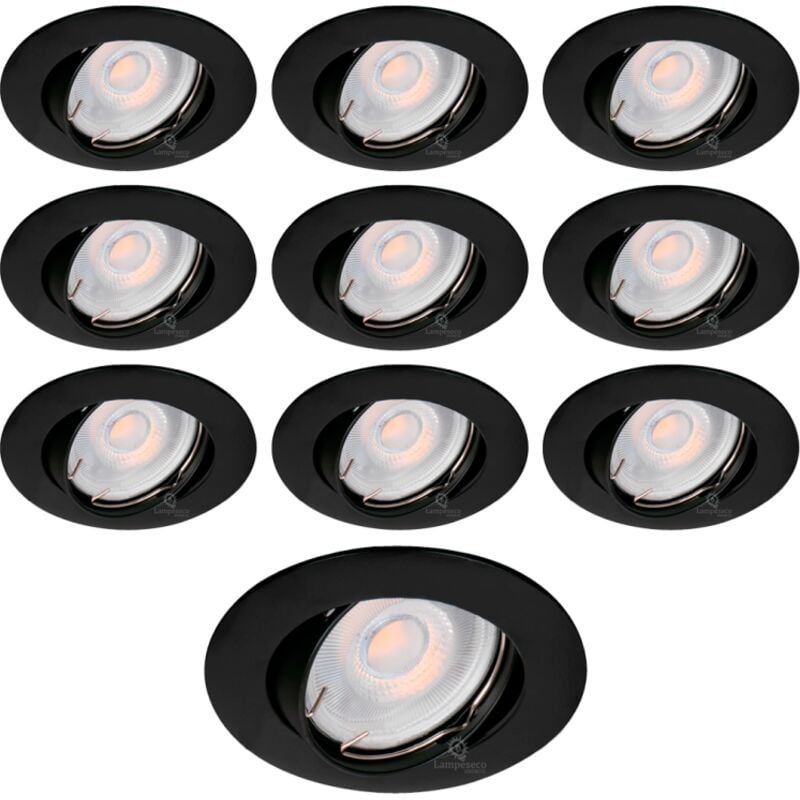 Lampesecoenergie - Lot de 10 Spots Aluminium Orientable Noir Mat avec GU10 led de 5W eqv. 50W Blanc Neutre 4000K