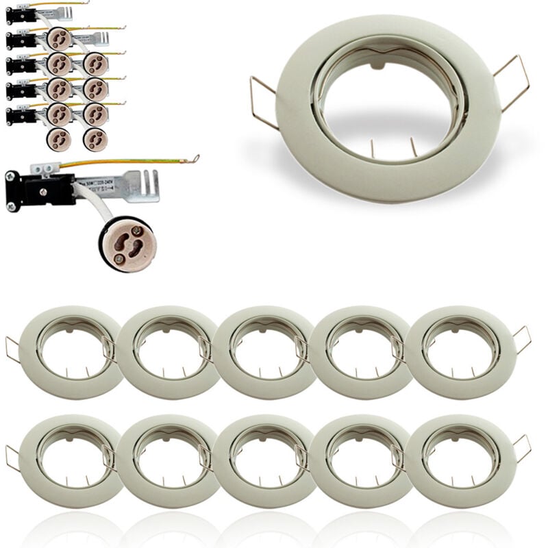 Lot de 10 Supports de plafond Spot Encastrable Blanc Orientable Perçage 74mm Support led avec douille GU10 isolée