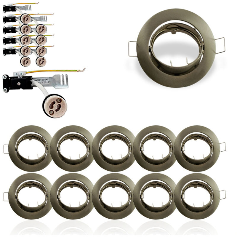 Leclubled - Lot de 10 Support de plafond Spots led Encastrable 60mm Satin Nickel Fixe Plafond avec douille GU10 isolée