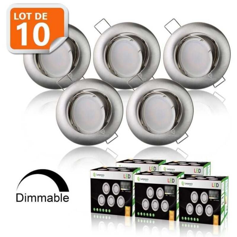 Lampesecoenergie - Lot de 10 Spots Encastrable led Alu Brossé GU10 Dimmable Blanc Neutre