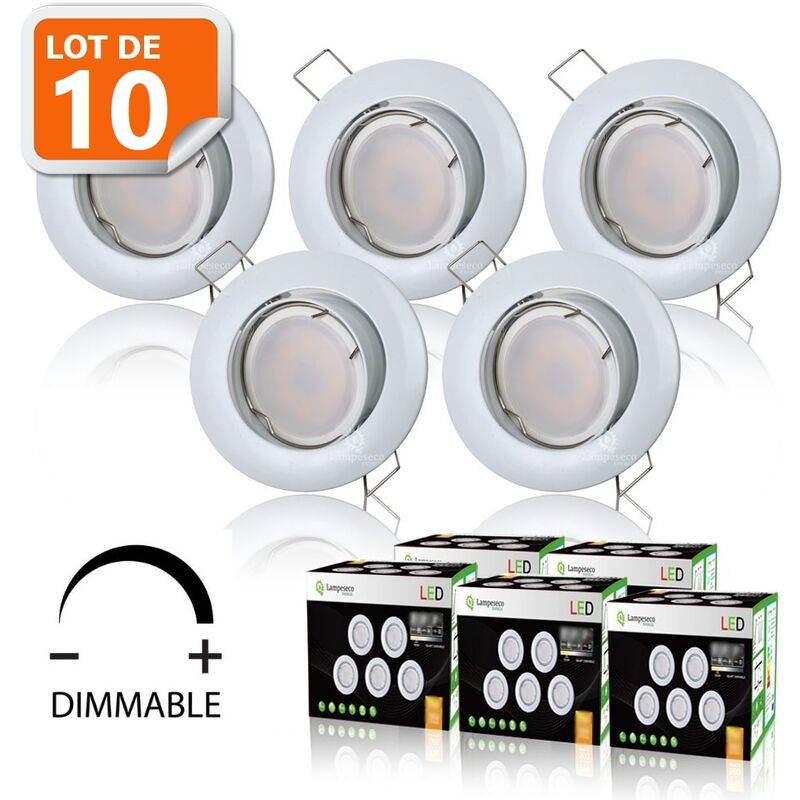 Lampesecoenergie - Lot de 10 Spots Encastrable led Blanc GU10 Dimmable Blanc Chaud