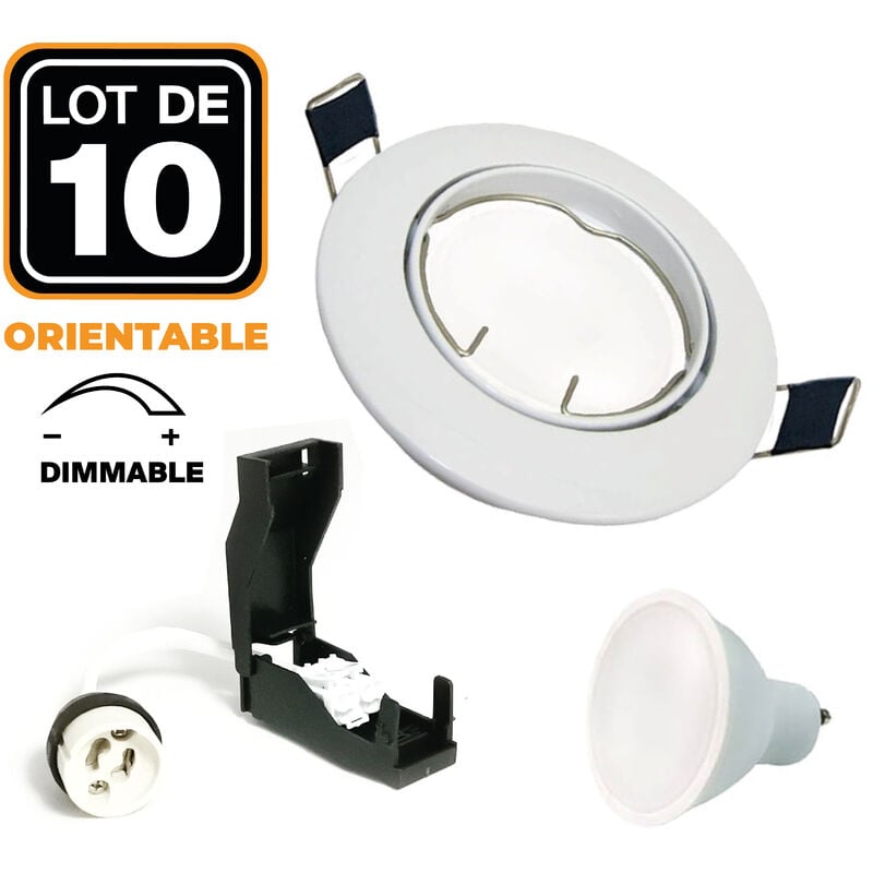 10 Spots encastrable orientable BLANC avec GU10 6W Dimmable Blanc