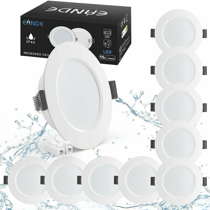 Lot de 10 Spots LED Encastrable 5W IP44 98mm, Blanc Neutre 4000K Éclairage encastré Étanche 450lm, Spot LED Extra Plat 25mm, Spots de Plafond 230V