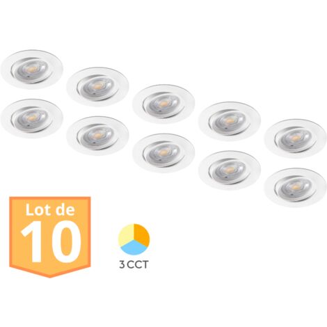 Lot de 10 spots LED encastrables 3en1 blanc 7W IP20 – Température de couleur 3000K/4000K/6500K – Installation rapide avec ressorts de fixation – Braytron