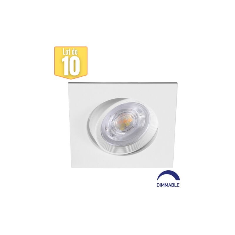 Lot de 10 spots led encastrables 3en1 carré blanc 7W IP20 Dimmable
