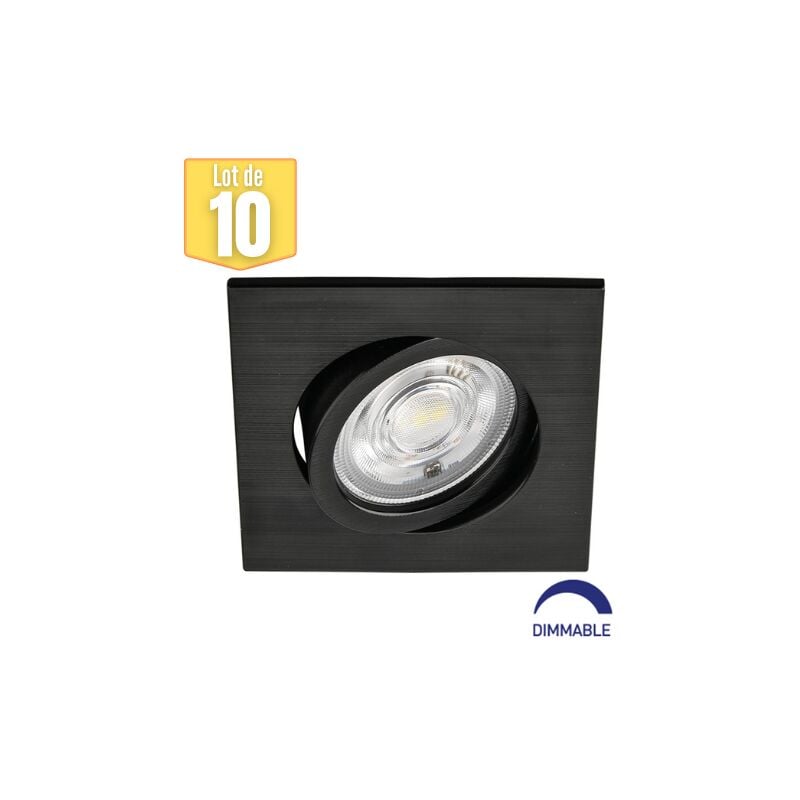 Lot de 10 spots led encastrables 3en1 carré noir 7W IP20 Dimmable