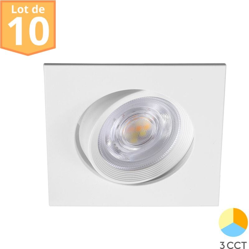 Braytron - Lot de 10 Spots led encastrables 3en1 carré blanc 7W IP20