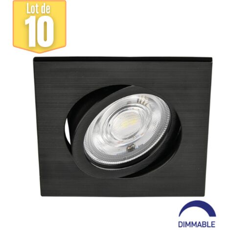 Lot de 10 spots LED encastrables 3en1 carré noir 7W IP20 Dimmable