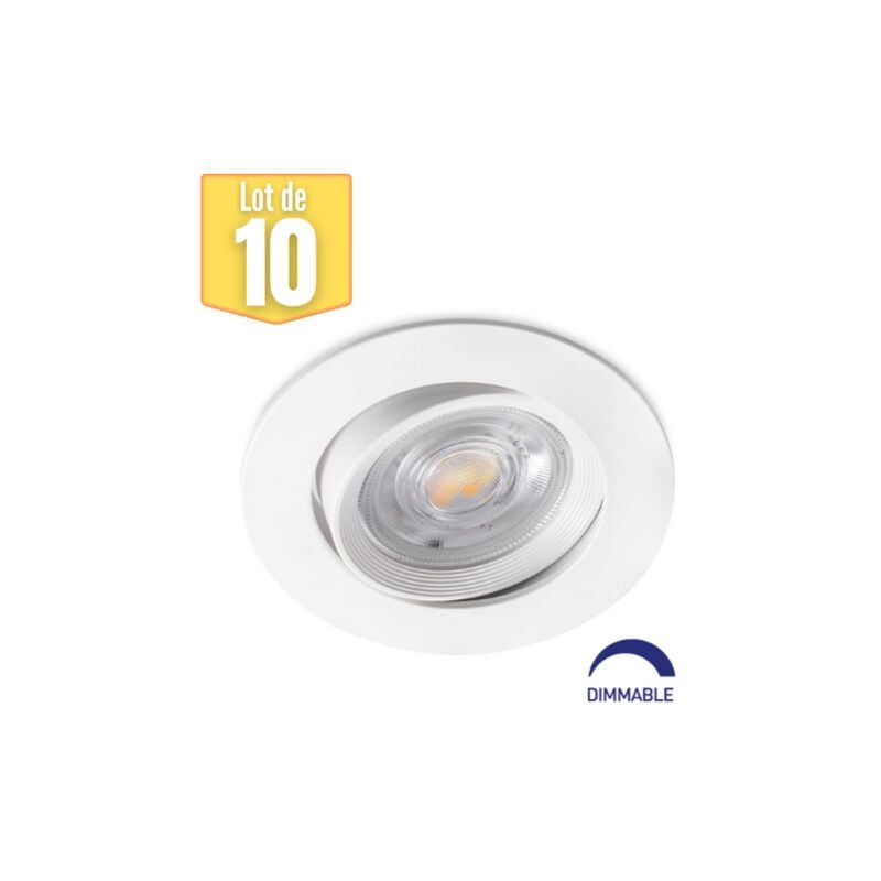 Lot de 10 spots LED encastrables 3en1 rond blanc 7W IP20 Dimmable