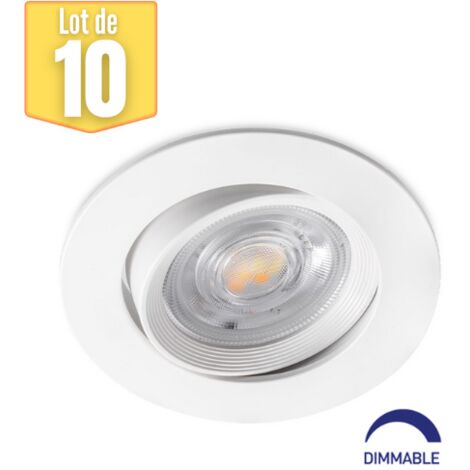 Lot de 10 spots LED encastrables 3en1 rond blanc 7W IP20 Dimmable