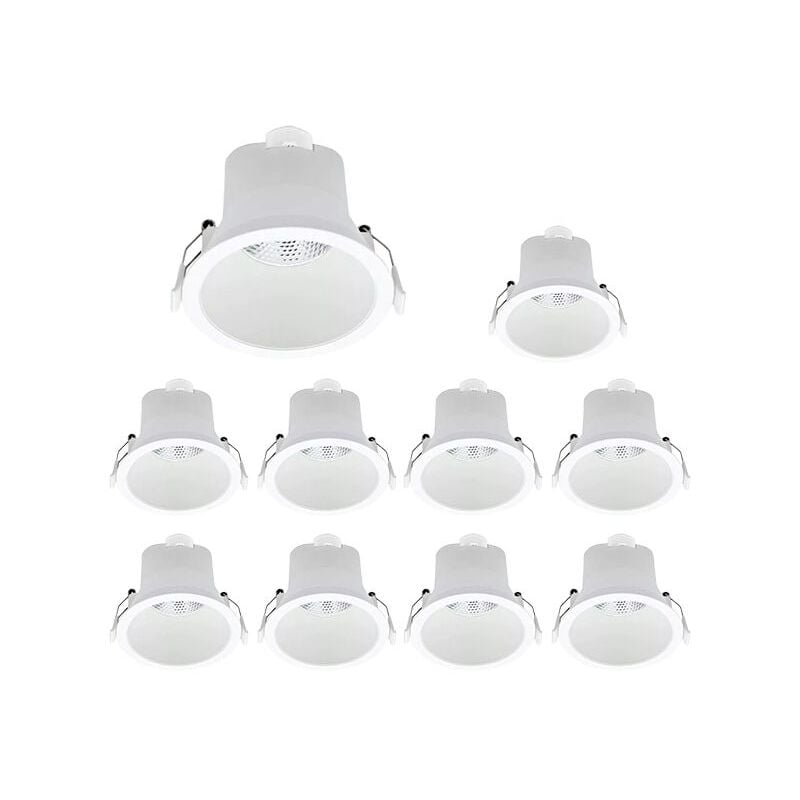 Lot de 10 Spots led Encastrables D68 6W IP44 Rond Blanc V1 - 40 ° - Blanc chaud - 3000K