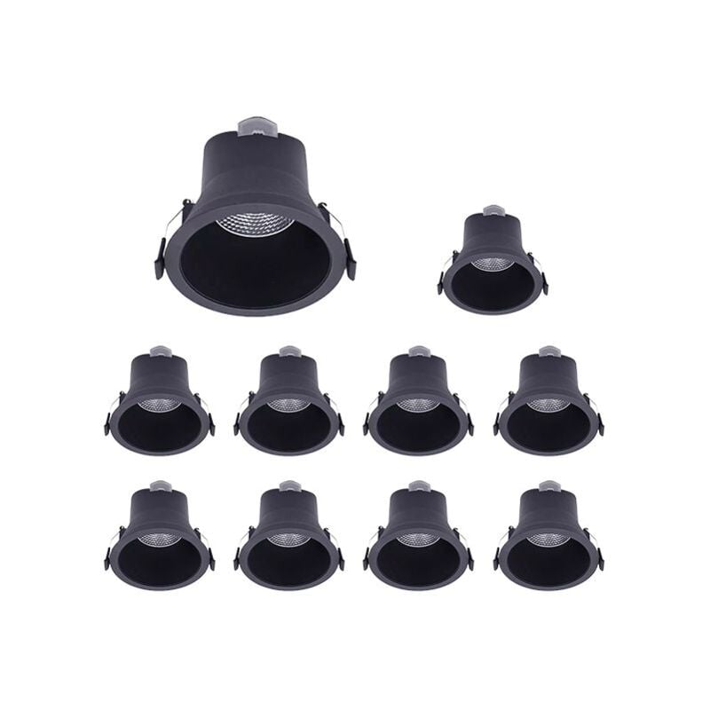 Lot de 10 Spots led Encastrables D68 6W IP44 Rond Noir V1 - 40 ° - Blanc neutre - 4000K