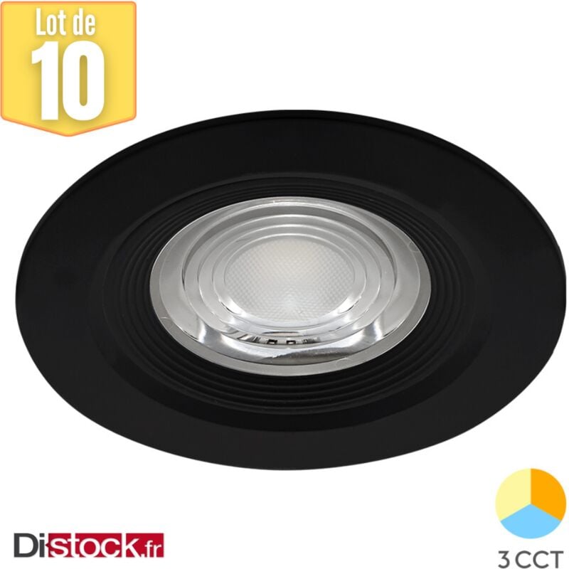 Braytron - Lot de 10 spots led encastrables étanches 3en1 rond noir 7W IP54