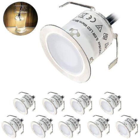 Lot de 10 spots LED encastrés pour terrasse, allée ou patio, blanc froid, étanches IP67, prise européenne.