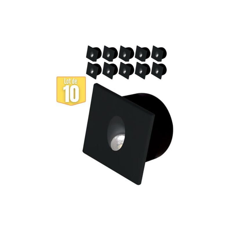 Lot de 10 Spots led muraux carré noir 3W 4000K