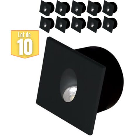 Lot de 10 spots LED muraux carrés noirs 3W 4000K – Angle faisceau 72.3° – Lumens 86lm – Pour encastrement dans murs et plafonds – Horoz Electric