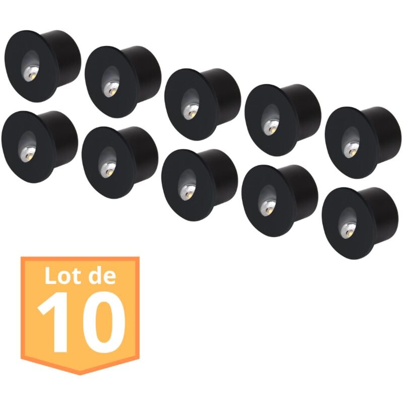 Lot de 10 Spots led muraux rond noir 3W 4000K