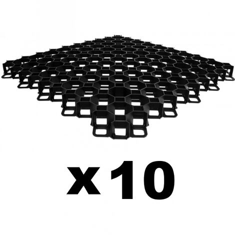 Lot de 10 stabilisateurs de gravier noir - 60 x 60 x 4 cm
