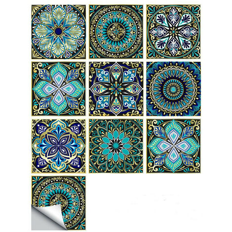 Lot de 10 stickers carrelage 15x15CM carrelage adhésif coloré carrelage autocollant autocollant carrelage feuille carrelage mosaïque étanche carrelage marocain pour décoration cuisine salle de bain